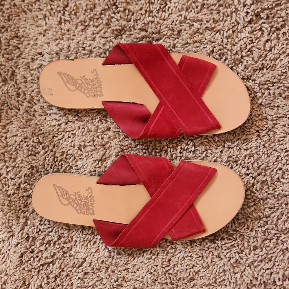 Ancient Greek Sandals. Thais Red criss cross design